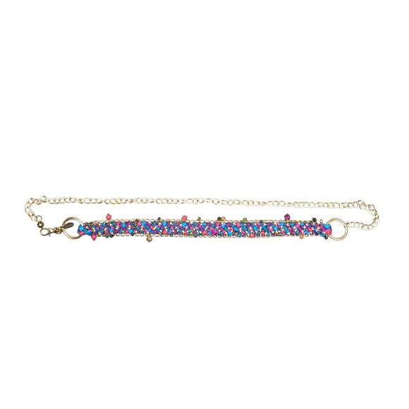 Chico's Multicolored Beaded Braided Fabric & Gold Tone Chain Belt OS/48" Long - Picture 11 of 12